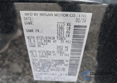 2016 Nissan Pathfinder Platinum/S/Sl/Sv z USA, uszkodzony, nr VIN 5N1AR2MM7GC621419